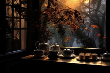 invigorating elegance: Kettle of tea, brewing, a cup of tranquil tea, capturing serenity and flavor...