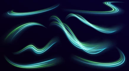 Foto op Plexiglas Neon color glowing lines background, high-speed light trails effect. Particle motion effect. Magic of moving fast lines. Vector illustration © MEDUZA