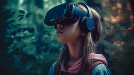 Teenager with virtual reality googles, VR googles, VR, virtual reality, game, gaming, future, futuristic  - obrazy, fototapety, plakaty