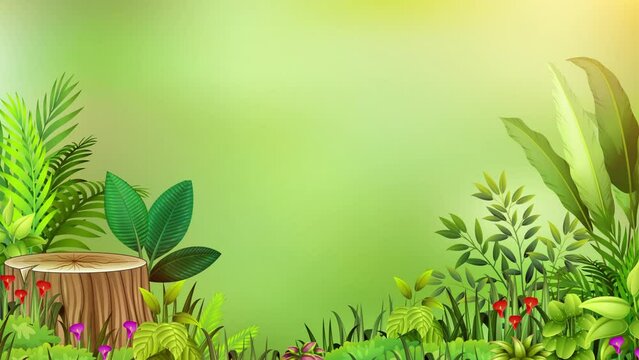 tropical plants moving in the wind in a loop animation on a green background, product 4k background 