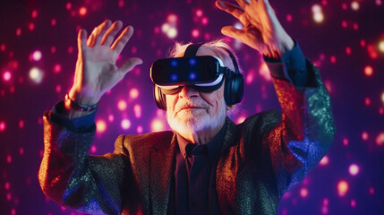 Old man with virtual reality googles, old couple with virtual reality googles, VR googles, VR, virtual reality, playing, game, future, futuristic 