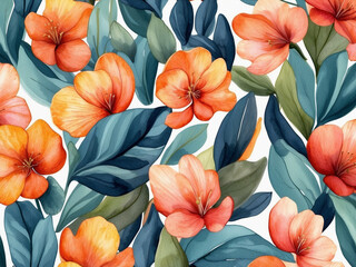 Fototapeta premium Fondo floral vintage con flores y motivos naturales, colorido, papel tapiz , acuarela