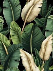 Fondo tropical vintage con hojas de platanera, papel tapiz pintado a mano, acuarela, premium