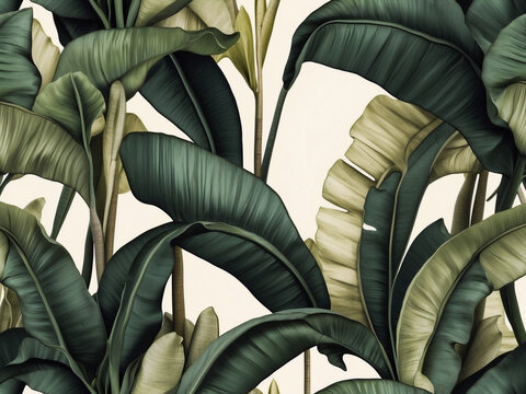 Fondo tropical vintage con hojas de platanera, papel tapiz pintado a mano, acuarela, premium