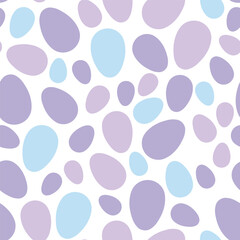 Happy Easter seamless pattern with colorful eggs on white background. Polka dots design for card, postcard, wallpaper, posters. Vector stock illustration. Cartoon style