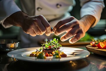 A chef preparing a delicious dish in a fine restaurant.
