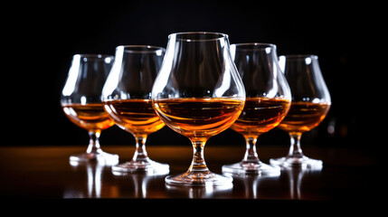 Cognac glasses on table, catering event