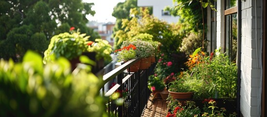 Balcony adorned with lush garden bed.