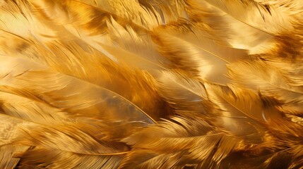 Golden feathers texture close-up, abstract background. - obrazy, fototapety, plakaty