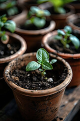 Tiny plants prepared for ground planting in containers