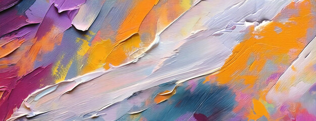 Artistic Flourish: Colorful Paint Strokes on Canvas. Each stroke of color tells a story, blending together to create a visual symphony of texture and hue. Dynamic nature of artistic expression. Banner - obrazy, fototapety, plakaty