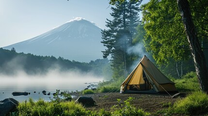 camping tent of a traveler at Mount Fuji location.