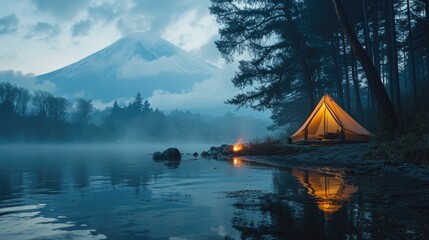 camping tent of a traveler at Mount Fuji location.