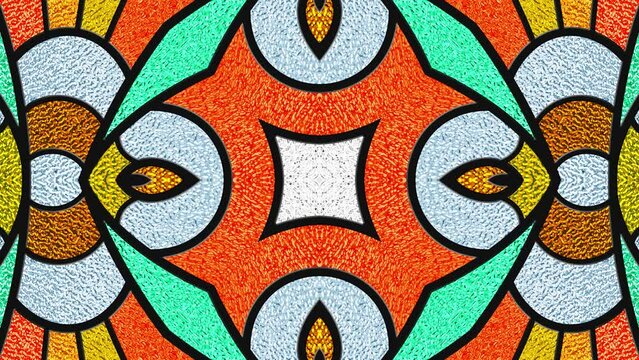 Stained glass. Seamless looping multicolor animation footage. Kaleidoscopic dynamic background. Psychedelic motion design. Dj loop. Optical illusions. Vj loops. Transformations. Template. Design. 4K