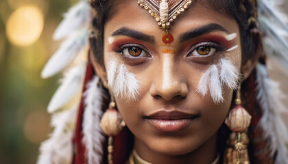 Indianska wojowniczka pieknie pomalowana - obrazy, fototapety, plakaty