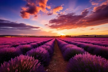 Beautiful lavender field at sunset.