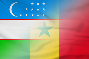Obraz na płótnie Canvas Uzbekistan and Senegal official flag transborder contract SEN UZB