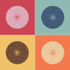 Vector vintage retro irregular radial circle shapes