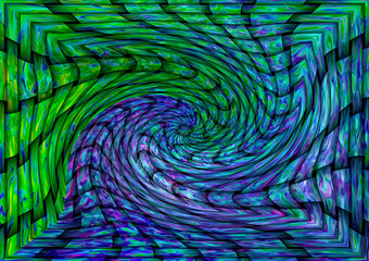 Spiralny abstrakcyjny wzór kolorowych przeplatanych siatkowych pasów w kolorze niebieskim, różowym, zielonym - tło, tekstura, 3d - obrazy, fototapety, plakaty