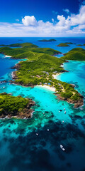 Fototapeta premium A picturesque view of the island from a bird's eye view, surrounded by turquoise water