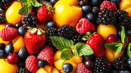 Fototapeta premium healthy mixed fruits on bright color background, ai