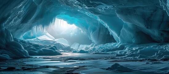 Winter landscape in a frozen ice cave.