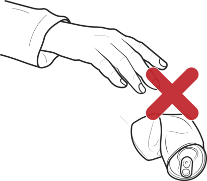 Isolated do not litter outline, keep clean illustration with outline hand throw used aluminium soft drink can with red crossed prohibition sign