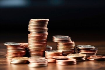 close-up of the coins stack for a financial business presentation background, home loan, money saving, stock and fund management, retirement plan concept, business growth, profit, selective focus