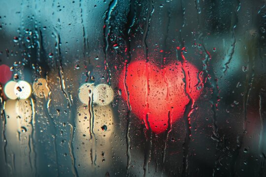Heart on foggy glass. Backdrop with selective focus and copy space