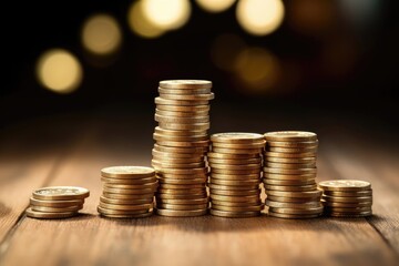 close-up of the coins stack for a financial business presentation background, home loan, money saving, stock and fund management, retirement plan concept, business growth, profit, selective focus