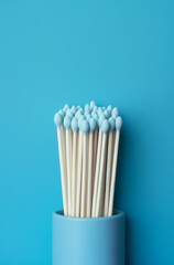 close up of blue matches.Minimal creative science concept.Flat lay,top view.Copy space.Generative AI