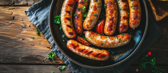 Plate with hot sausages - obrazy, fototapety, plakaty