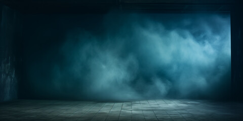 an empty dark scene, neon light, spotlights The asphalt floor and studio room with smoke float up the interior texture. night view Generative AI - obrazy, fototapety, plakaty