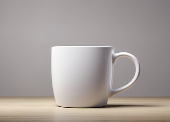 Obraz premium White mug mockup in simple and elegant style, on a wooden table