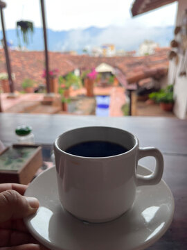 Cup of coffee. Drink at breakfast. glass cup. Coffee drink. Breakfast in the morning.