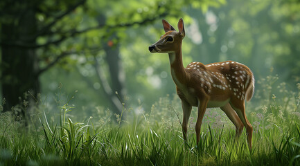 Naklejka na ściany i meble deer standing in the grass with green background