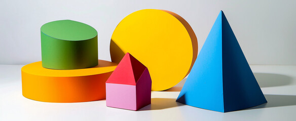 Сolorful geometric figures on the wooden backgrounds. interesting math for kids. Education, back to school concept. Geometry and mathematics materials. AI Generated