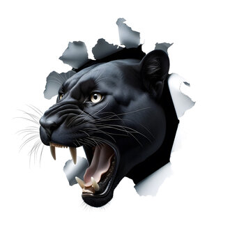  Panth&egrave;re noire qui sort sa t&ecirc;te d'un papier trou&eacute; - isol&eacute; - PNG transparent