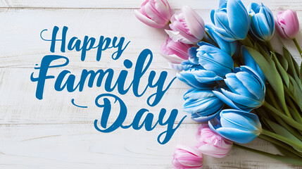Drawing "Happy family day" and flowers - Powered by Adobe