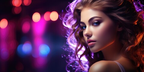 Fototapeta premium A beautiful young woman with long curly hair