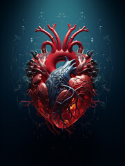 3d Graphic of Human anatomy heart model, a concise representation of the intricacies of the human cardiovascular system. Generative AI.