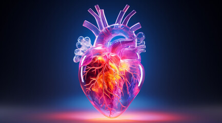 3d Graphic of Human anatomy heart model, a concise representation of the intricacies of the human cardiovascular system. Generative AI. - obrazy, fototapety, plakaty