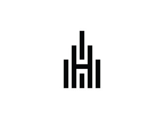 Vector logo on which the abstract image of the silhouette of the city in a linear style. letter h simple