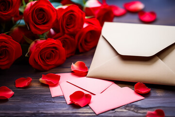 Romantic Valentine Day Roses and Love Letter