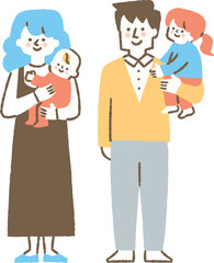 子どもを抱っこしている男女二人_色