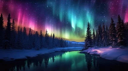 Fotobehang Noorderlicht A stunning aurora borealis lighting up the night sky.