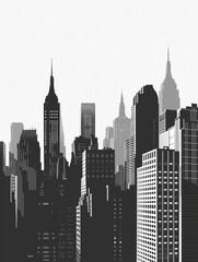 Naklejka premium A Minimal Illustration Of A Minimalist City Skyline In Black And White