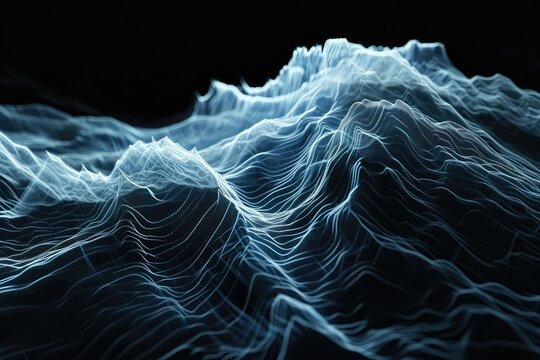 A spectral display of topographic lines, phasing in and out of visibility, creating a ghostly effect against the black void, looped in a haunting 4K animation.