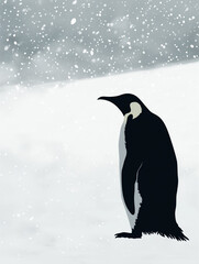 A Minimal Illustration Of A Lone Penguin In Silhouette Against A Snowy Background