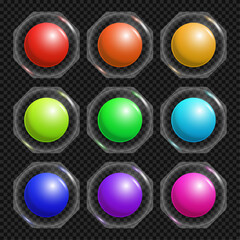 Vector realistic multicolored bubbles with reflections isolated